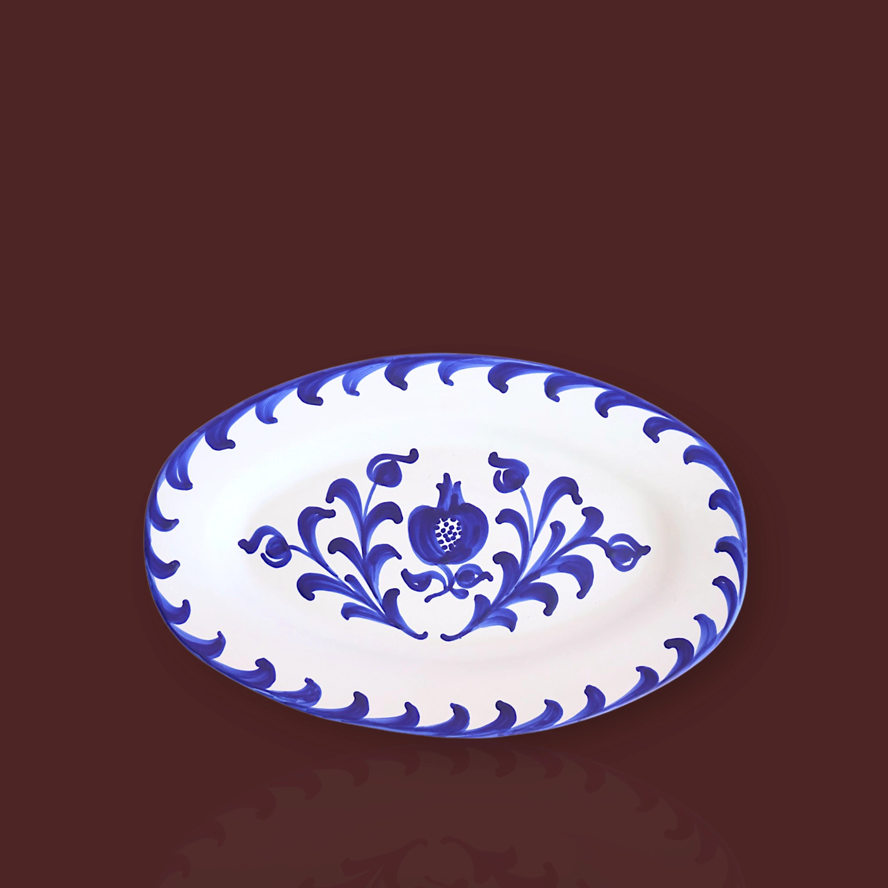 Bandeja ovalada Granada popular de cerámica artesanal 37 cm color azul