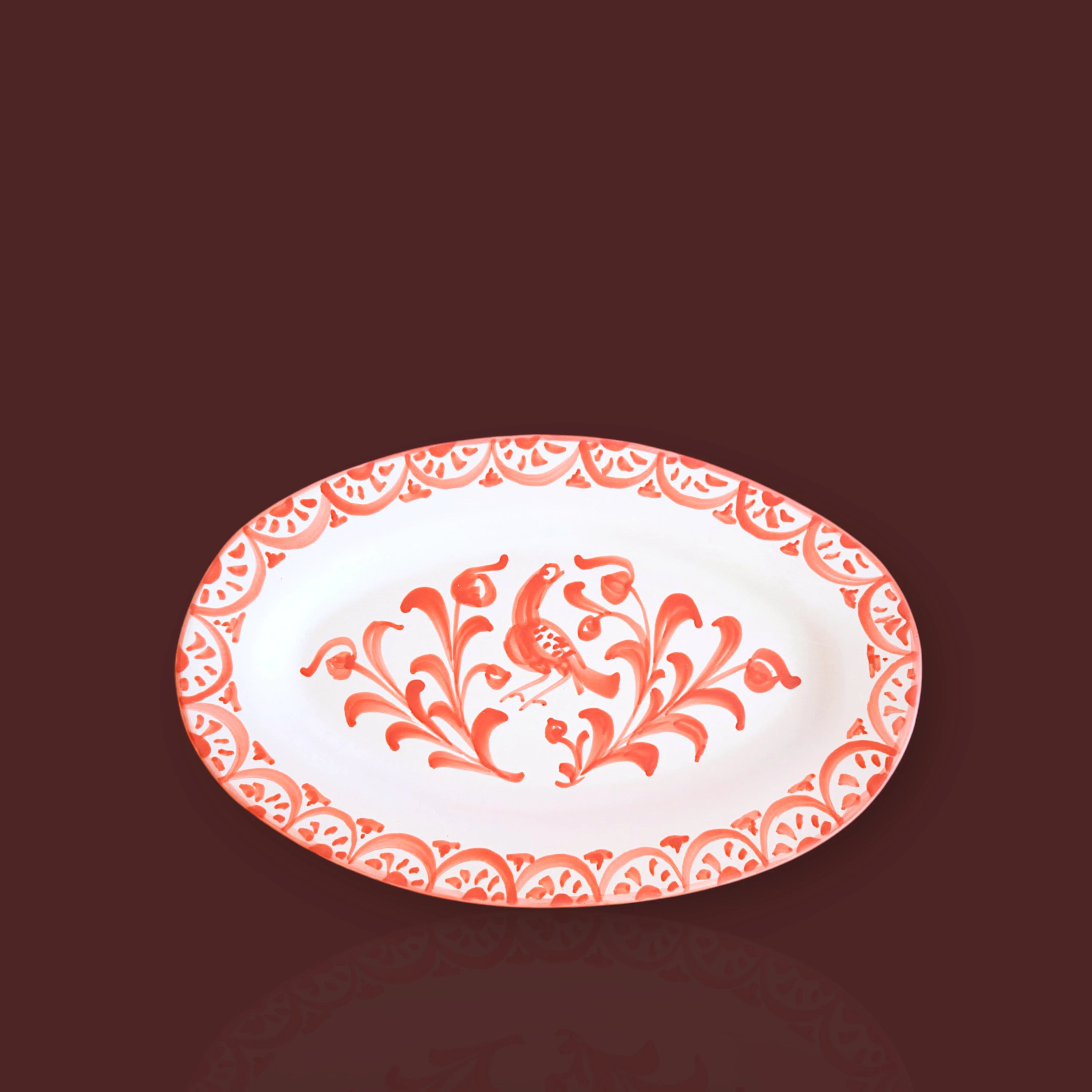 Bandeja ovalada Granada popular de cerámica artesanal 37 cm color fresa