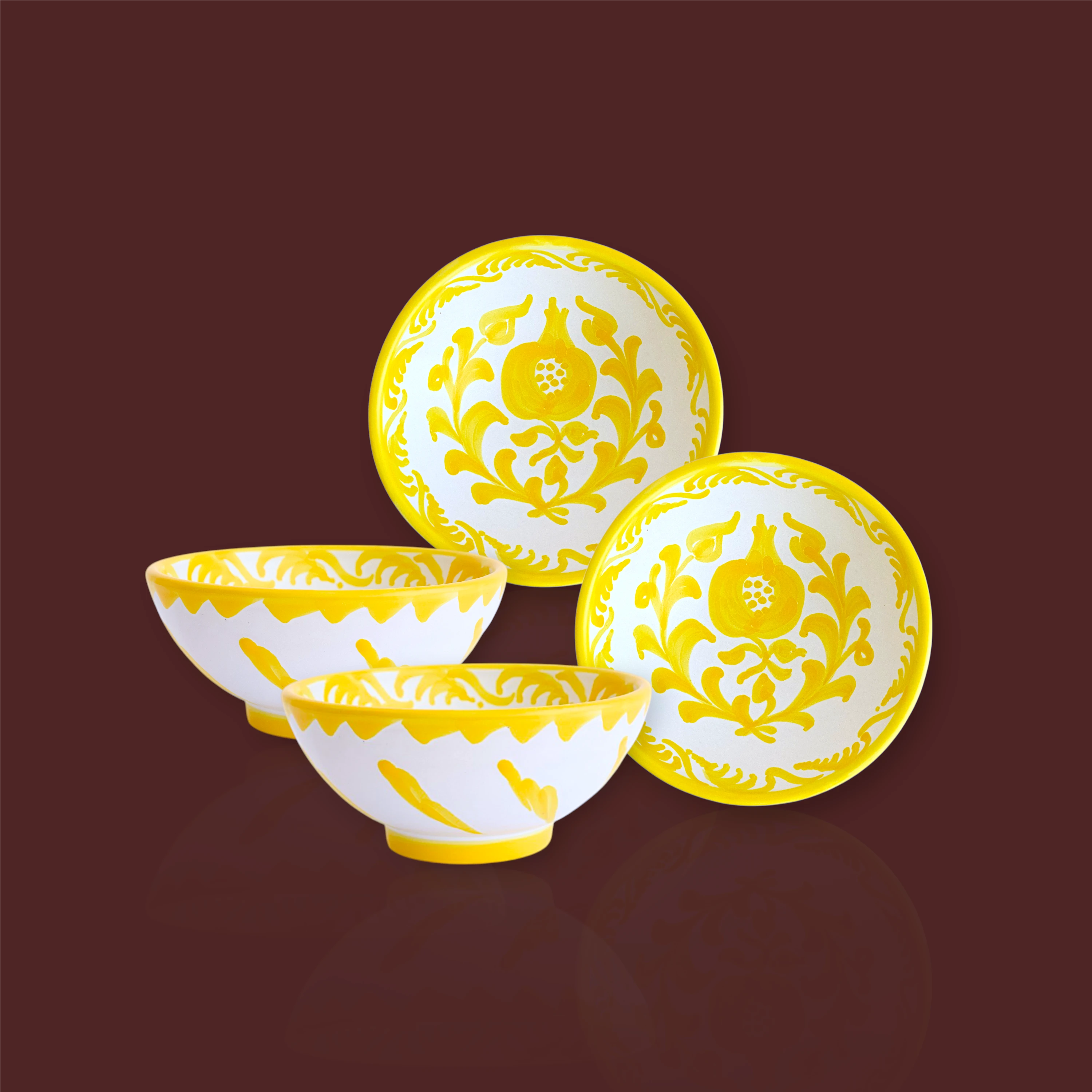Cuenco desayuno Granada popular de cerámica artesanal 14.5 cm color amarillo