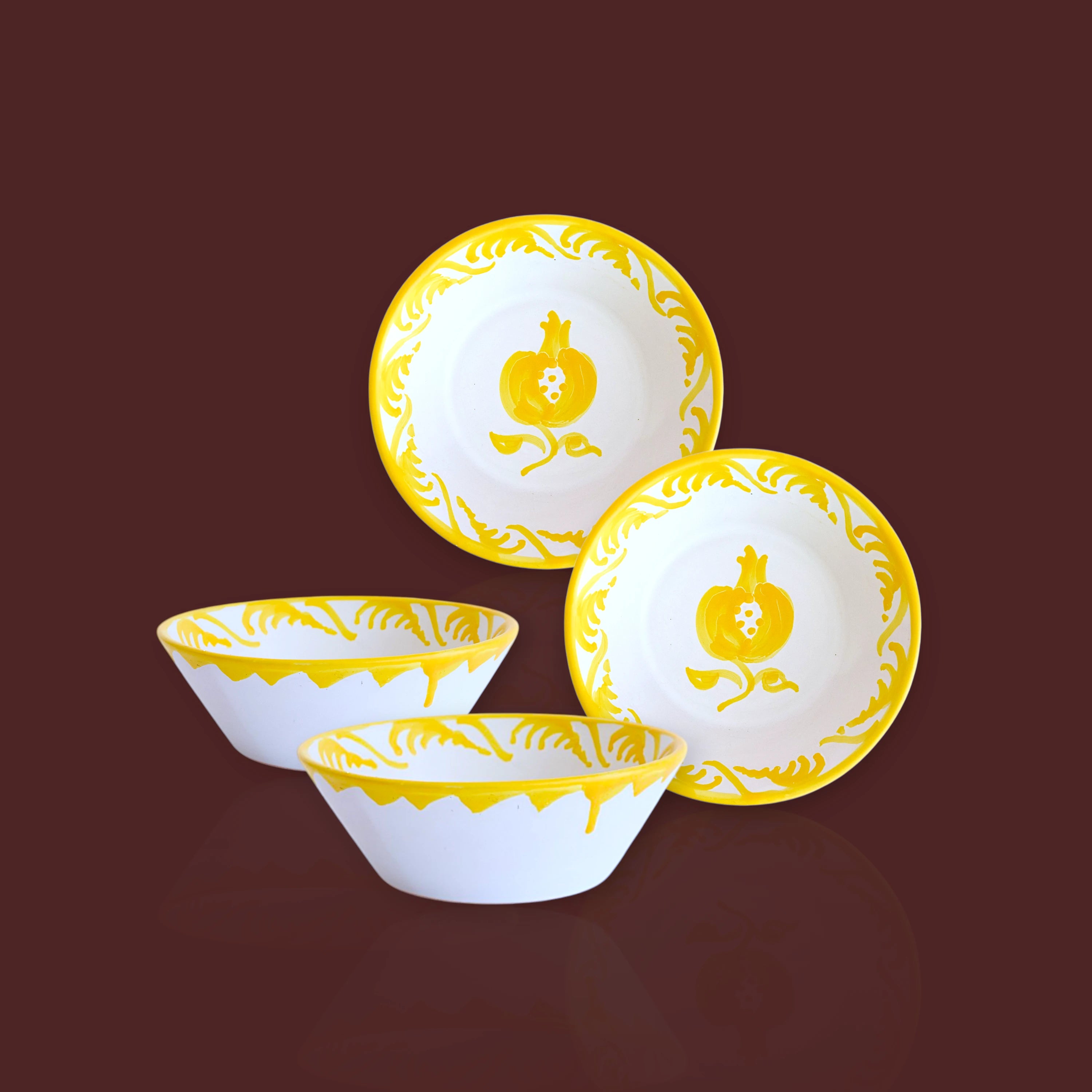 Cuenco desayuno recto Granada popular de cerámica artesanal 14 cm color amarillo