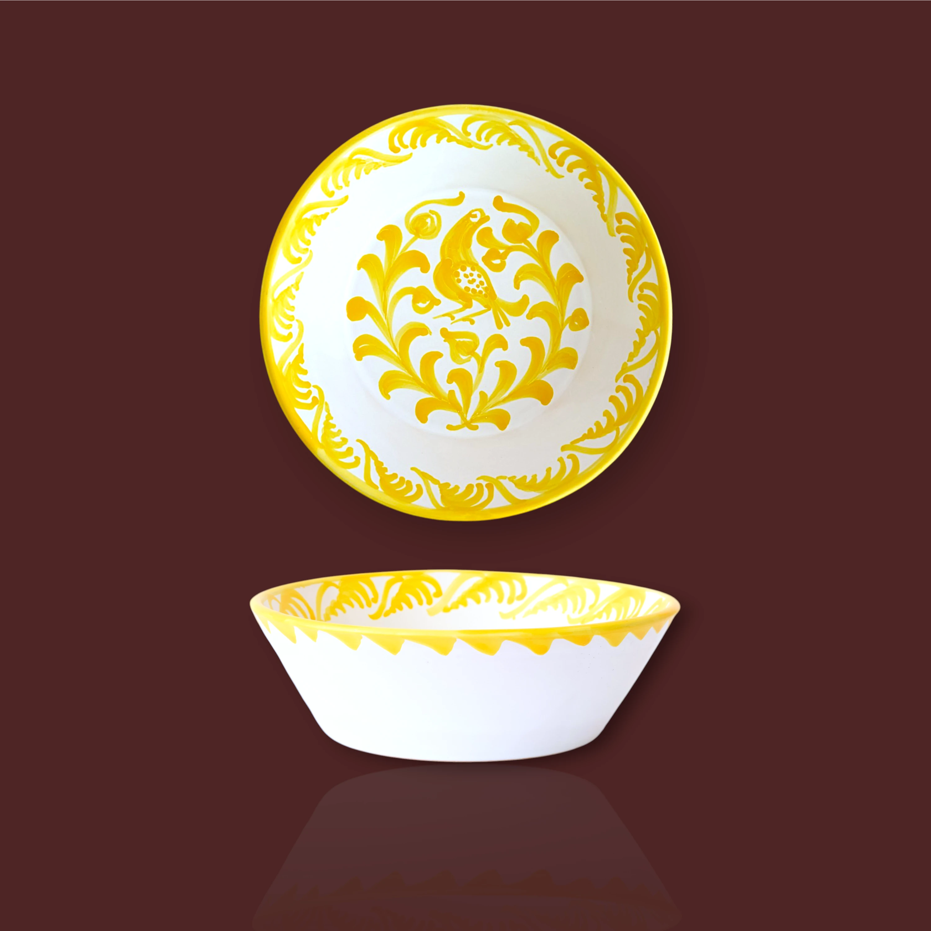 Ensaladera recta Granada popular de cerámica artesanal 23 cm color amarillo