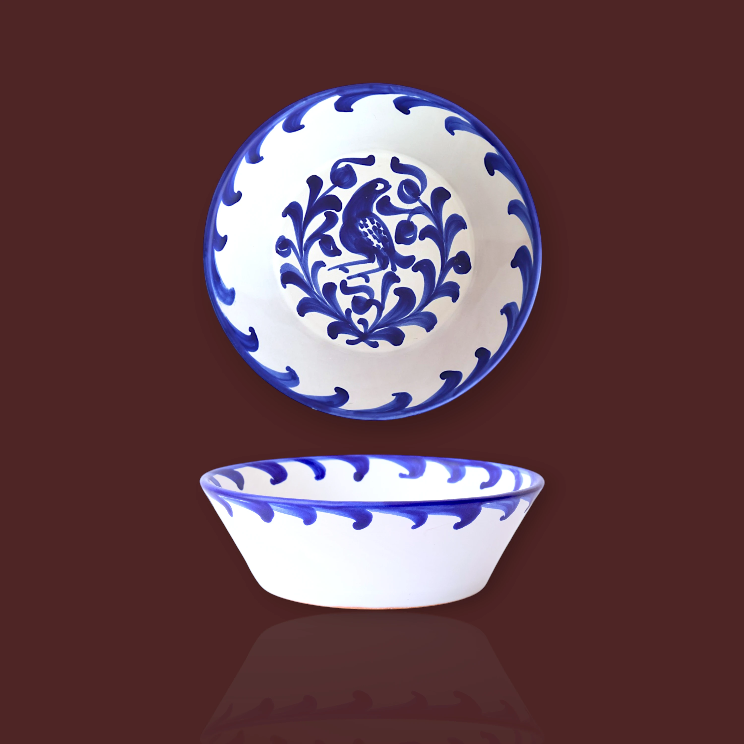 Ensaladera recta Granada popular de cerámica artesanal 23 cm color azul