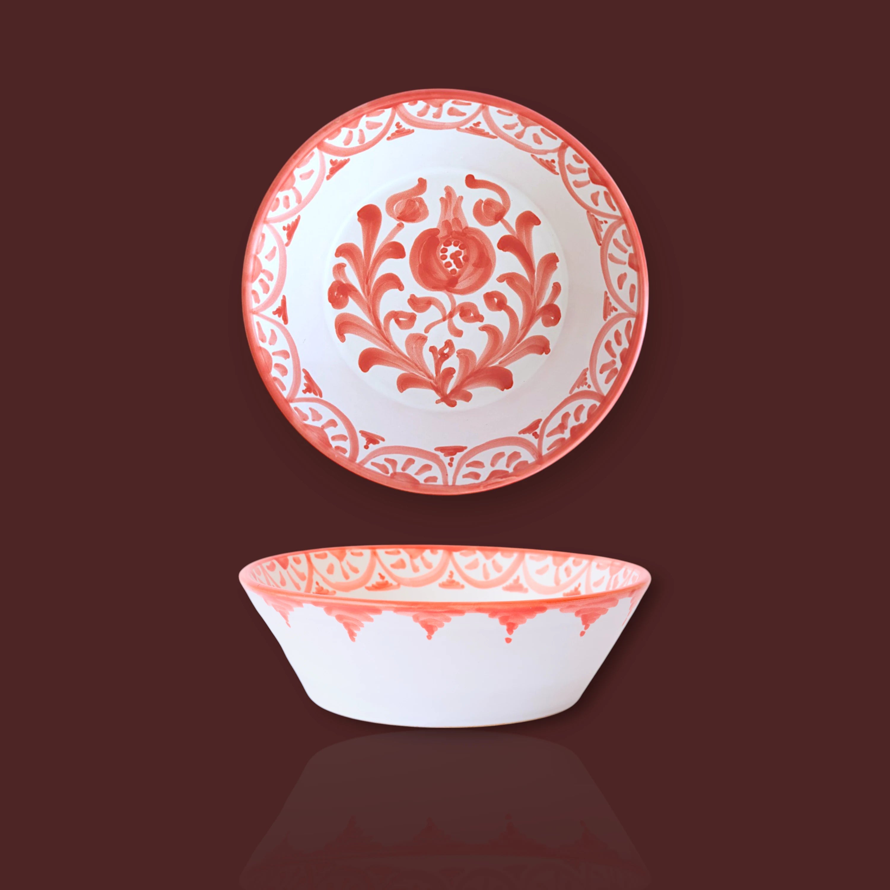 Ensaladera recta Granada popular de cerámica artesanal 24 cm color fresa
