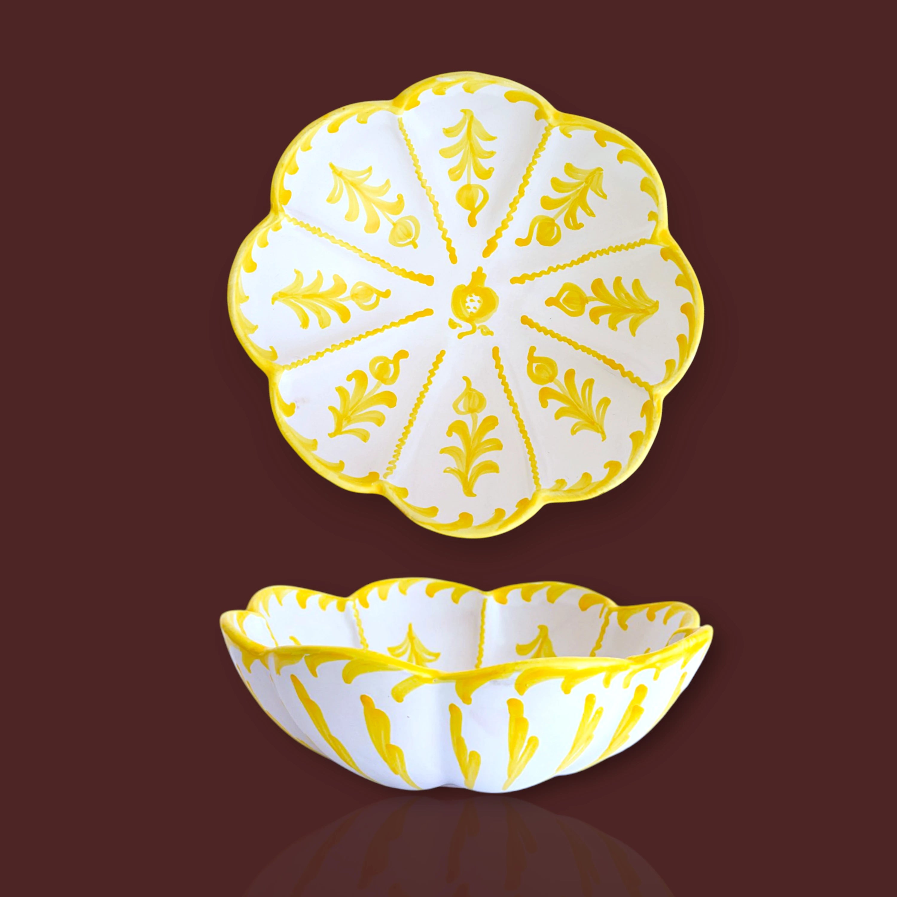 Ensaladera flor Granada popular de cerámica artesanal 29 cm color amarillo
