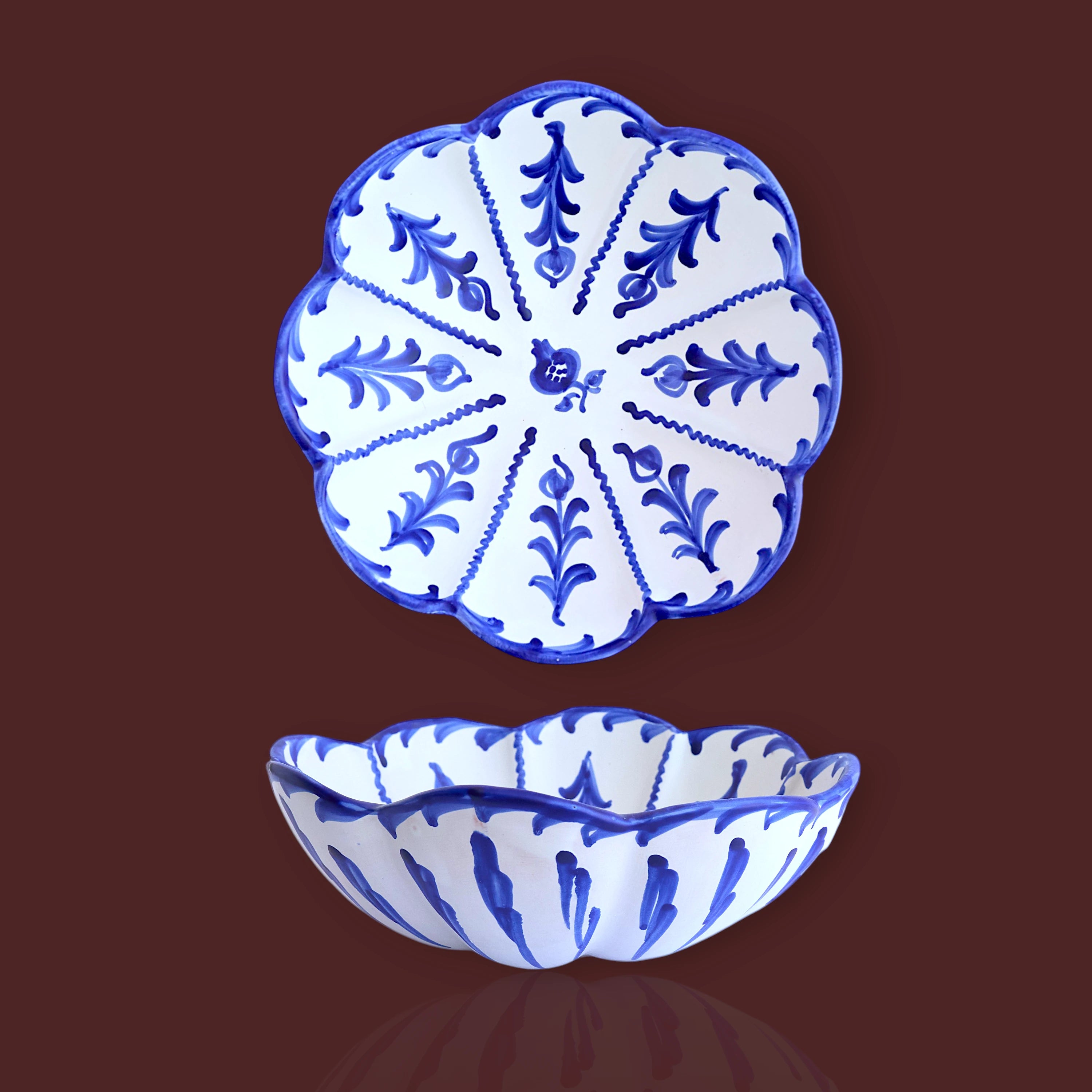 Ensaladera flor Granada popular de cerámica artesanal 29 cm color azul