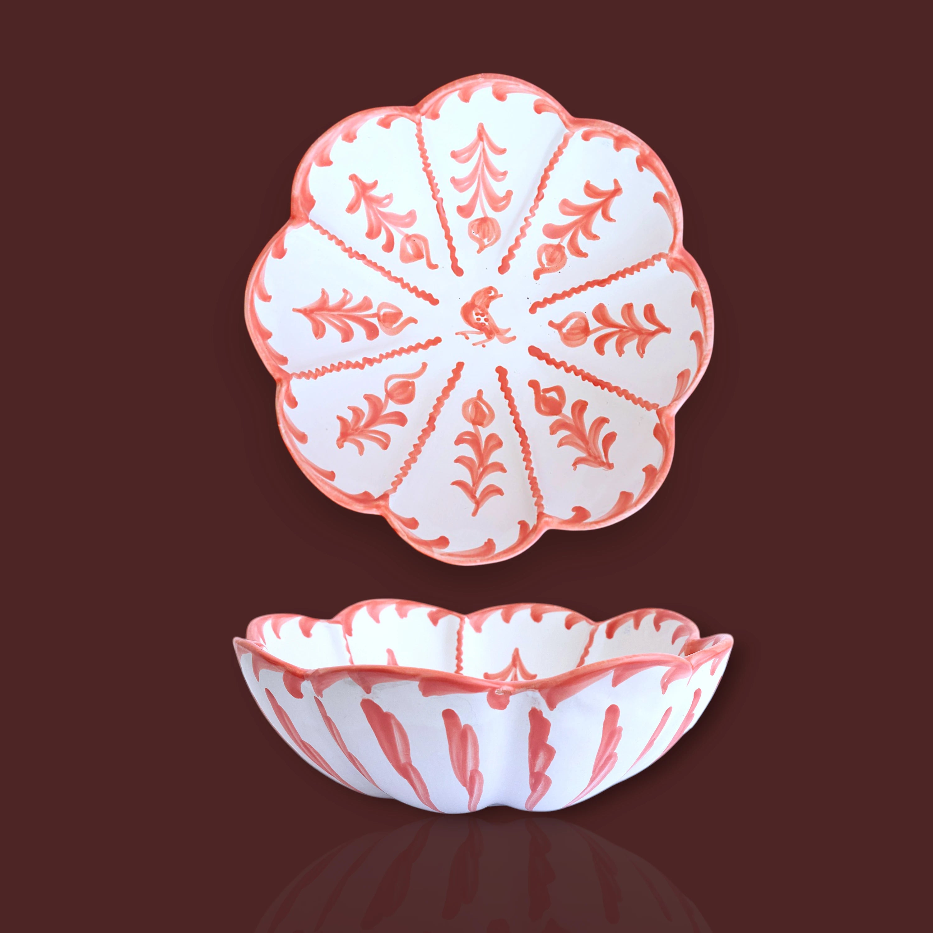 Ensaladera flor Granada popular de cerámica artesanal 29 cm color fresa
