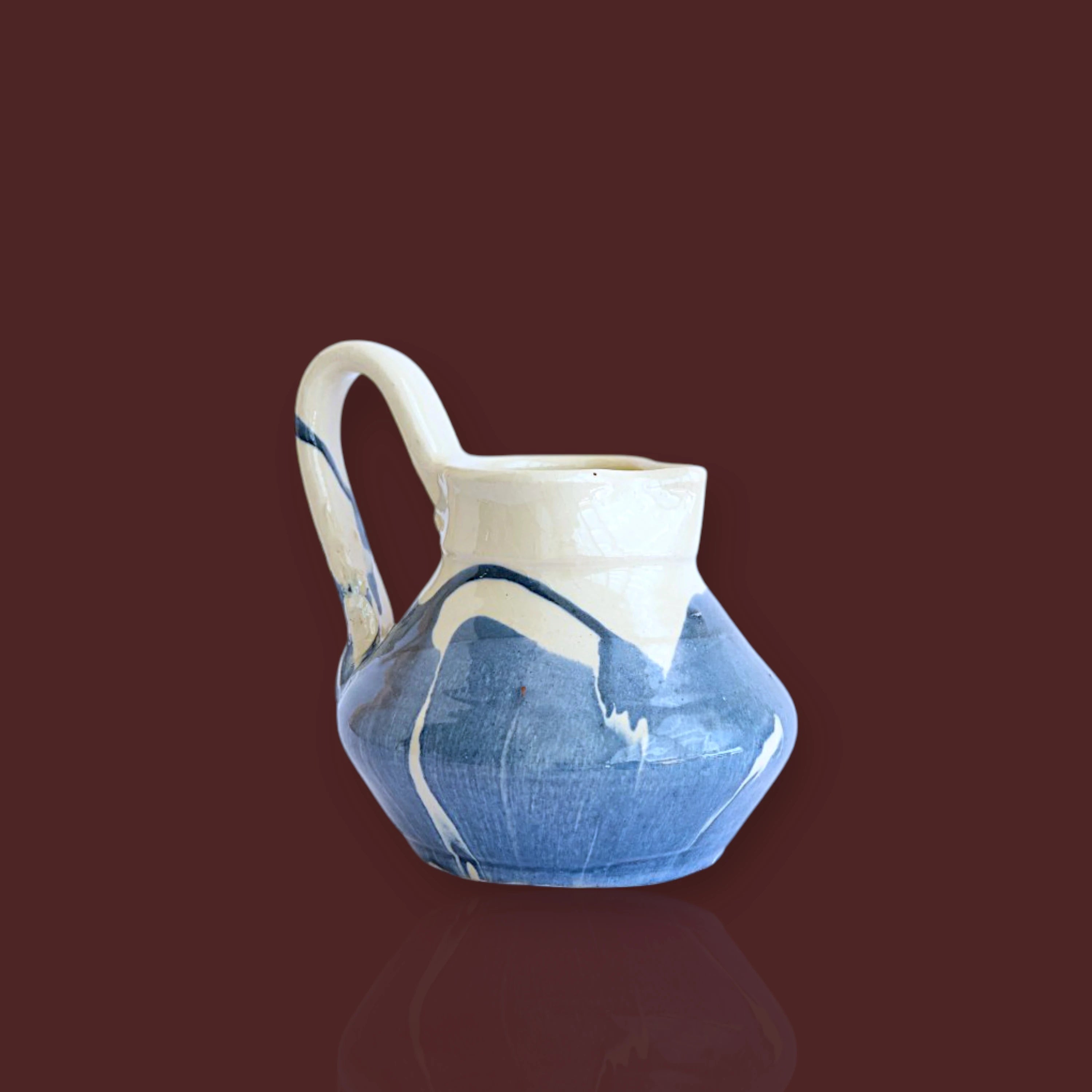 Jarra baja Huelva marmolado de cerámica artesanal color azul