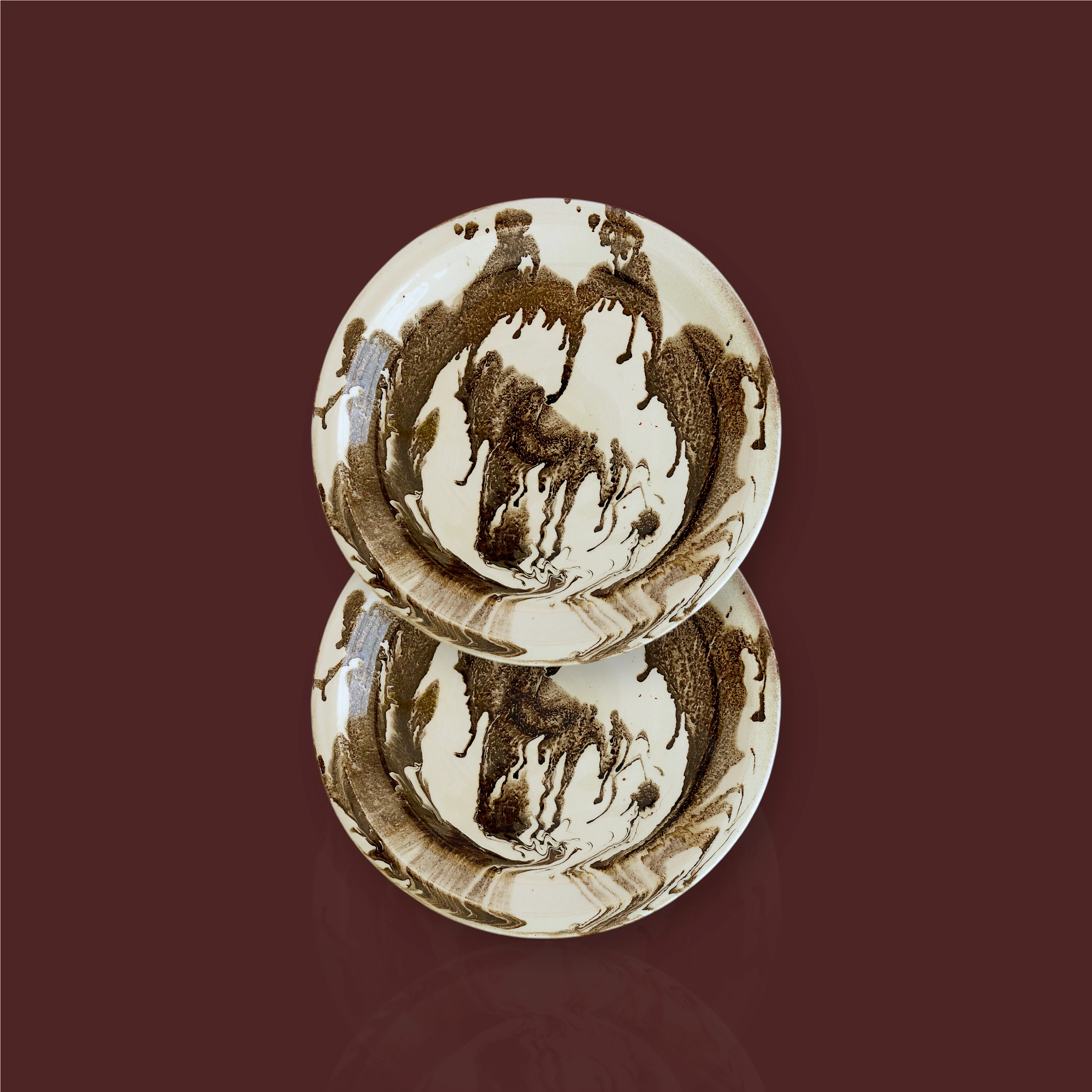 Plato postre Huelva marmolado de cerámica artesanal 21 cm color marrón