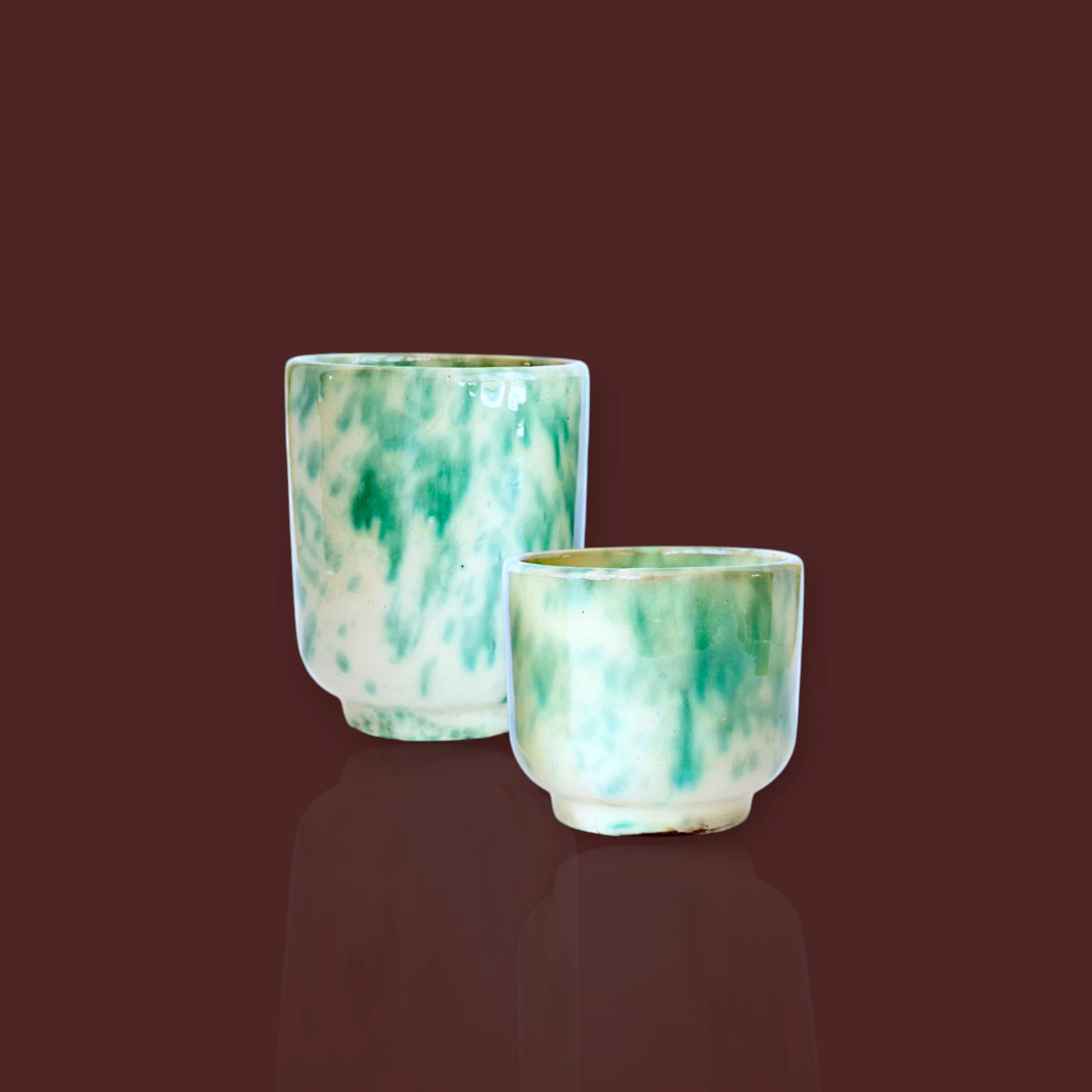 Vasos Úbeda moteado de cerámica artesanal color verde